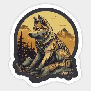 Lonely Mountain Dog, Faded Sepia Colors Sticker